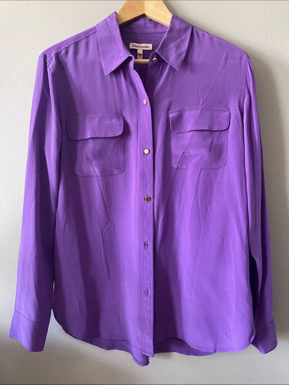Silk Juicy Couture Violet Button-Down Shirt with Gold Buttons